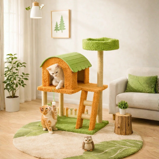 Forest Cat House - Árbol Rascador para Gatos con Casa y Cama