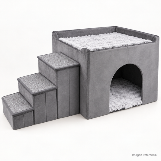 PetMaison — Casita para Mascotas con Cama Superior y Escalera de 3 Peldaños