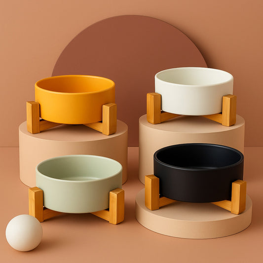 EcoPet Bowl Plato de Cerámica con Base de Madera
