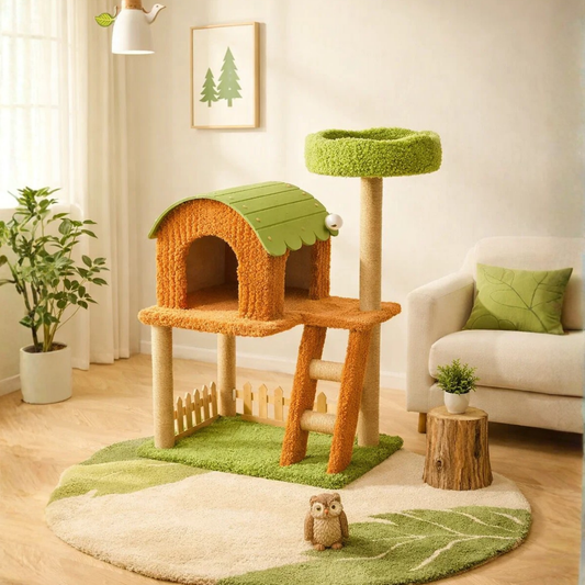 Forest Cat House - Árbol Rascador para Gatos con Casa y Cama