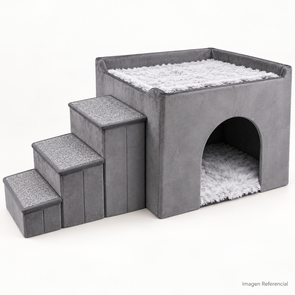 PetMaison — Casita para Mascotas con Cama Superior y Escalera de 3 Peldaños