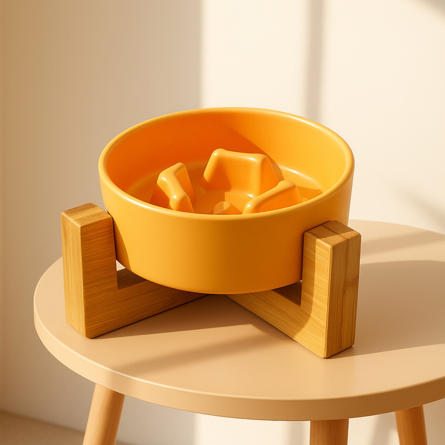 PetFeast Plato de Cerámica con Base de Madera para Mascotas