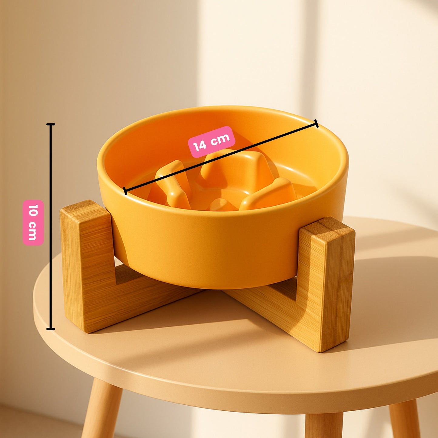 PetFeast Plato de Cerámica con Base de Madera para Mascotas