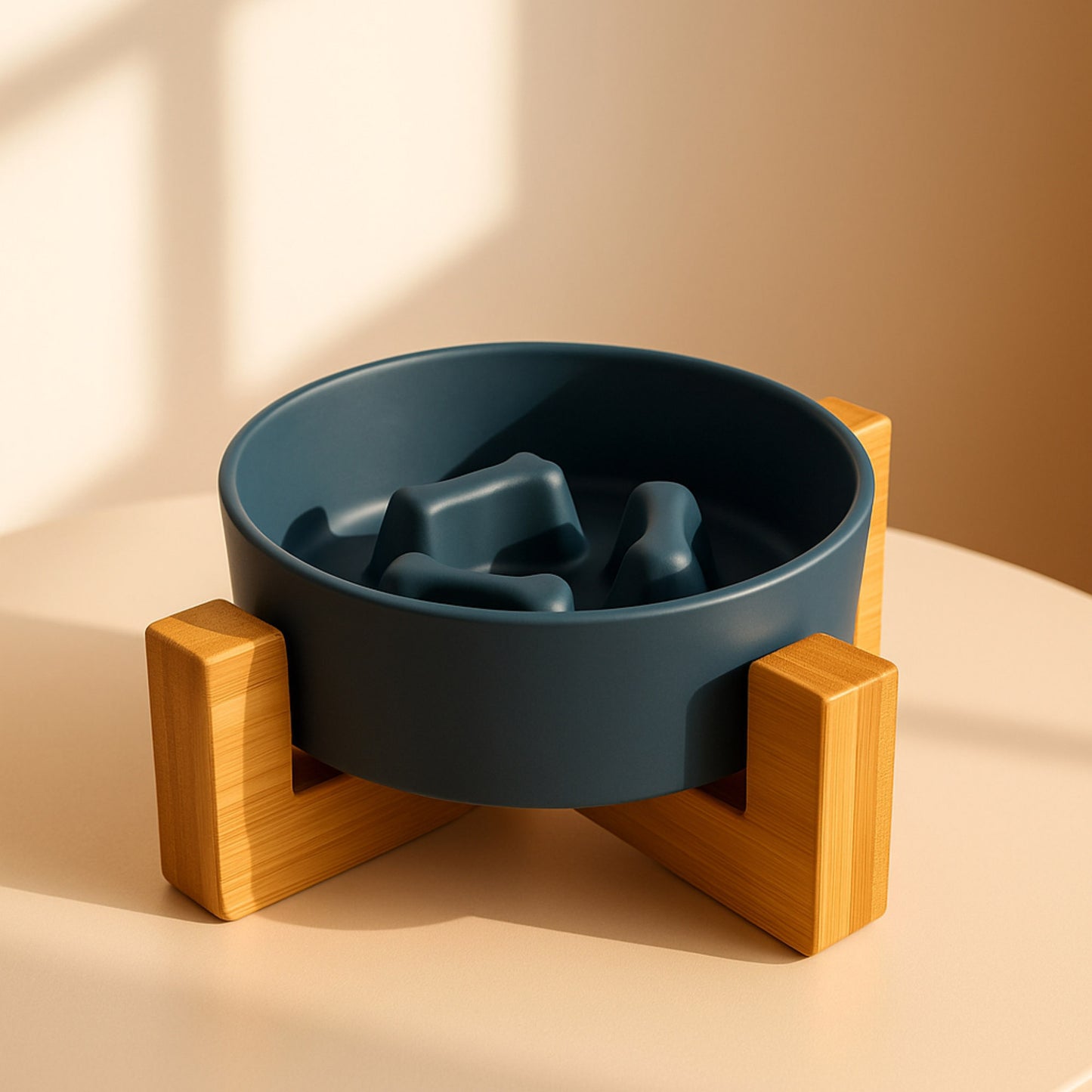 PetFeast Plato de Cerámica con Base de Madera para Mascotas