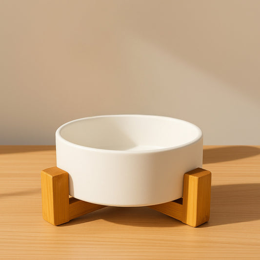 EcoPet Bowl Plato de Cerámica con Base de Madera