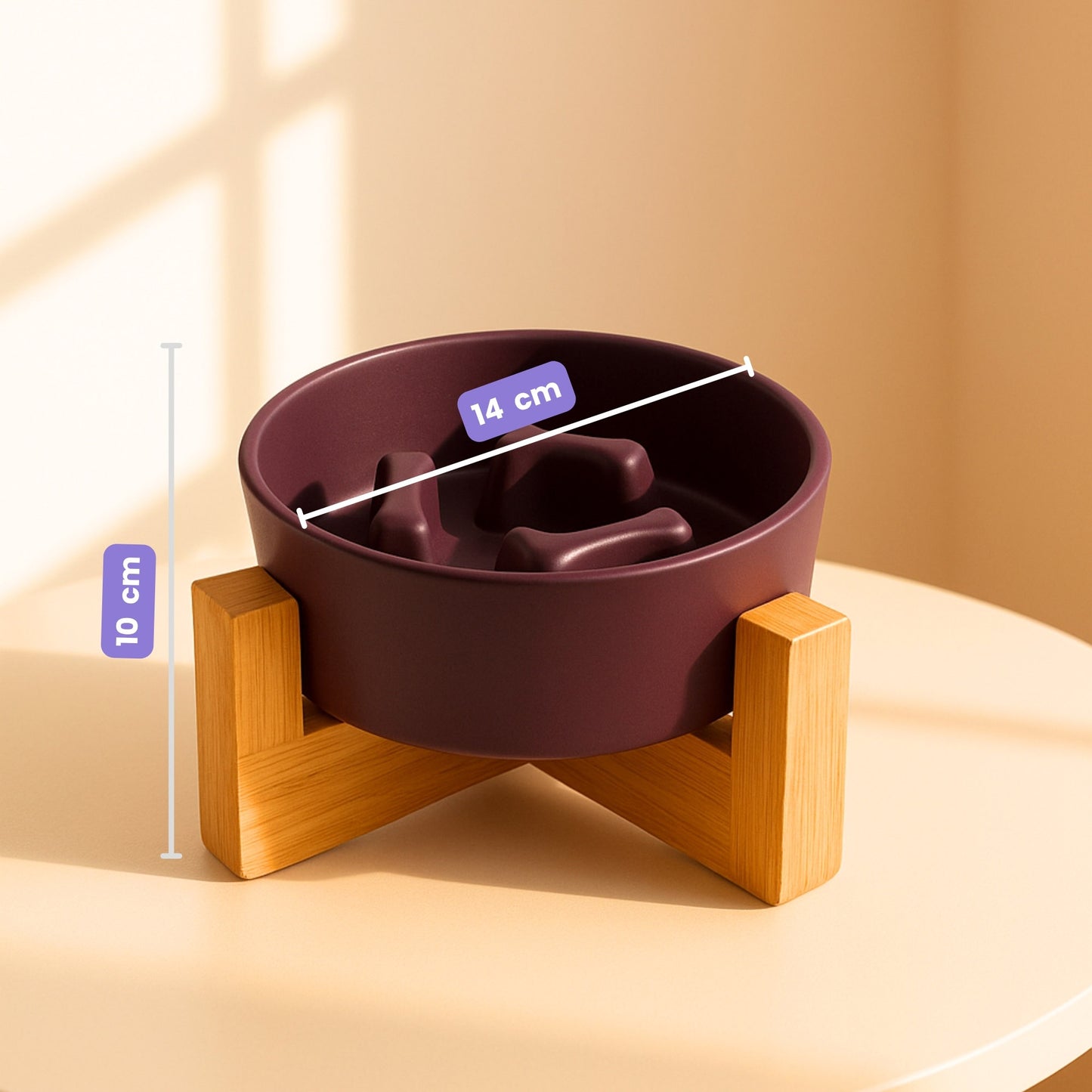 PetFeast Plato de Cerámica con Base de Madera para Mascotas