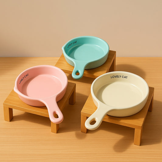 Lovely Cat Gourmet Dish Plato de Cerámica con Base de Madera